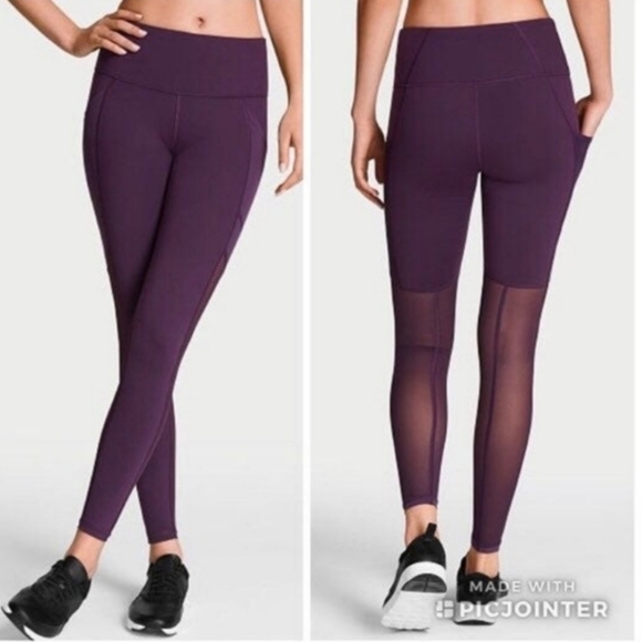 Victoria Sport Purple Eggplant Partial Mesh Legging Tights XS - Picture 1 of 9